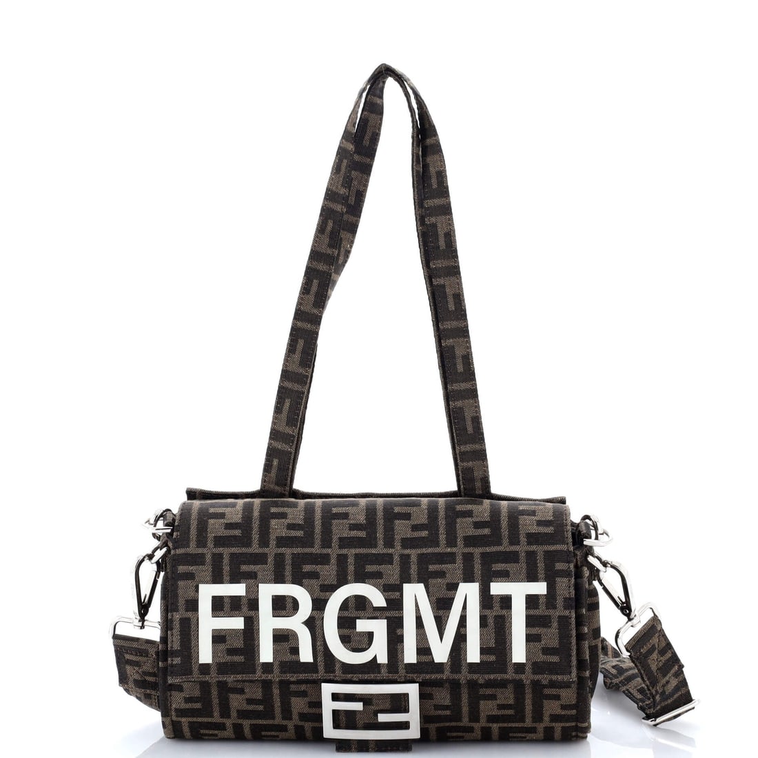 Fendi x FRGMT Foldable Baguette Bag Zucca Canvas: At full read, the Baguette is exactly what the line has always promised: the slim under-arm silhouette Silvia Venturini Fendi designed in 1997 to read as elegantly as a French baguette tucked under an