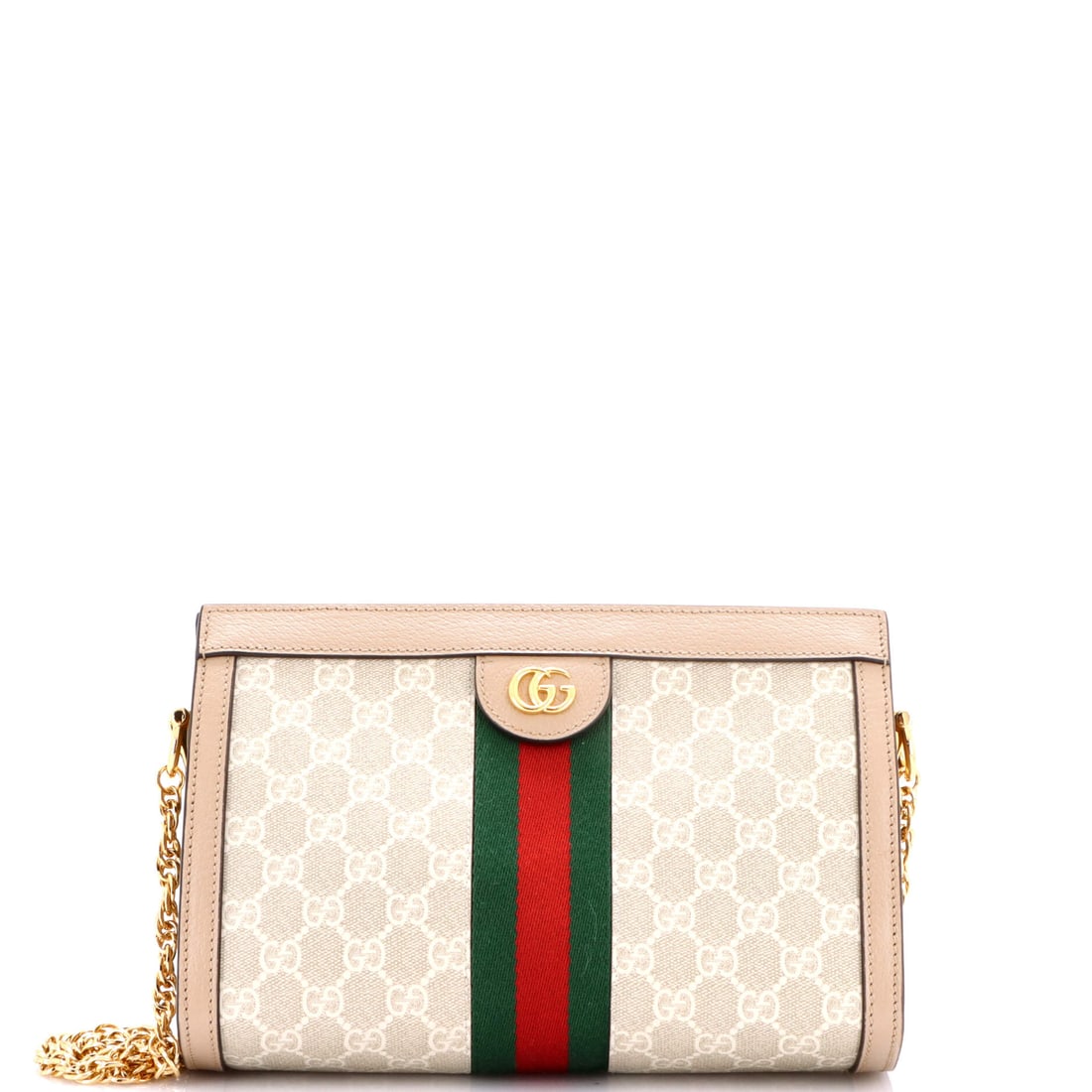 Gucci Ophidia Chain Shoulder Bag GG Coated Canvas: There is a reason the Ophidia keeps returning to the conversation, and this Gucci example is part of it: the boxy silhouette finished with the green-red-green Web stripe Aldo Gucci first stitched onto