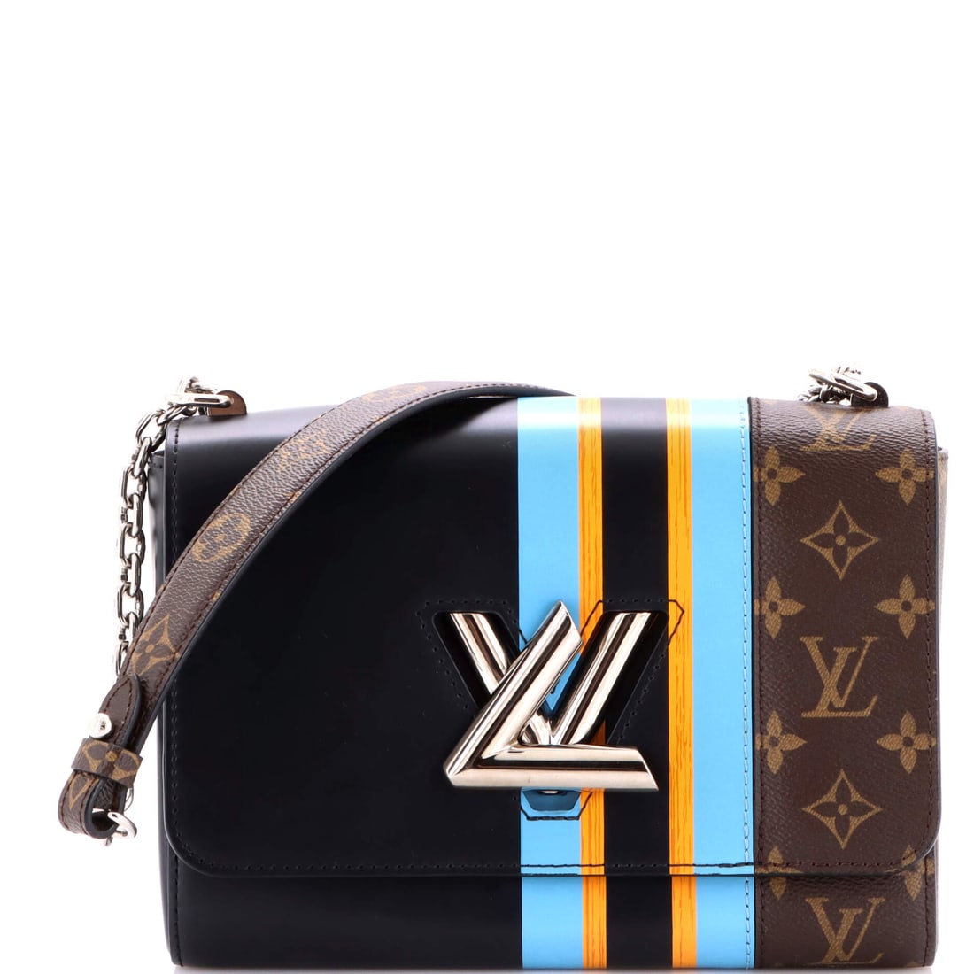 Louis Vuitton Twist Handbag Limited Edition Monogram Canvas and Leather: Carried right, the Twist reads as the house's working signature: the twisting LV clasp Nicolas Ghesquiere drew for his first Vuitton collection in 2015. It is finished in Monogram canvas - the