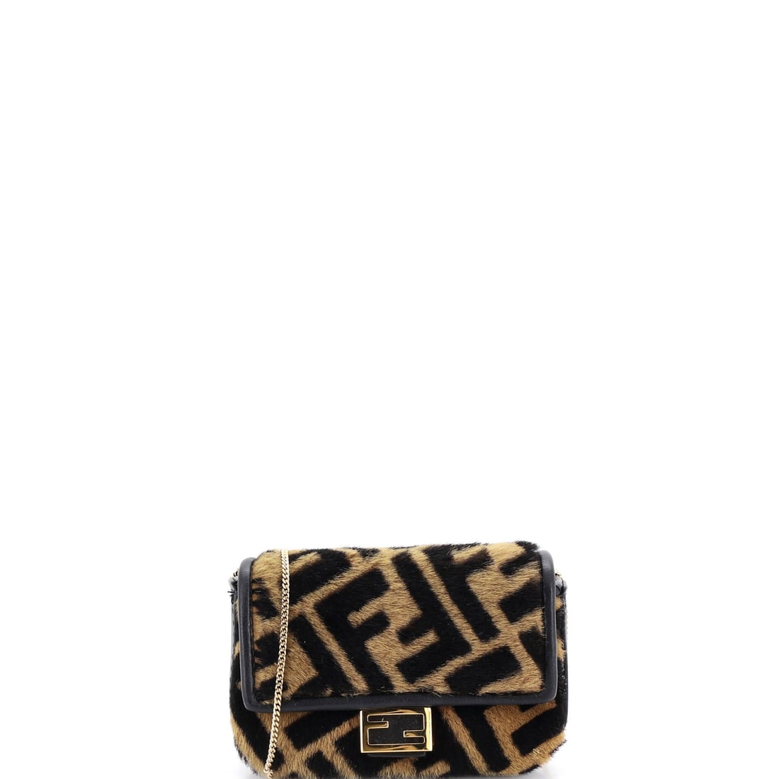 Fendi Chain Baguette Charm Bag Zucca Calf Hair: Carried right, the Baguette reads as the house's working signature: the slim under-arm silhouette Silvia Venturini Fendi designed in 1997 to read as elegantly as a French baguette tucked under an