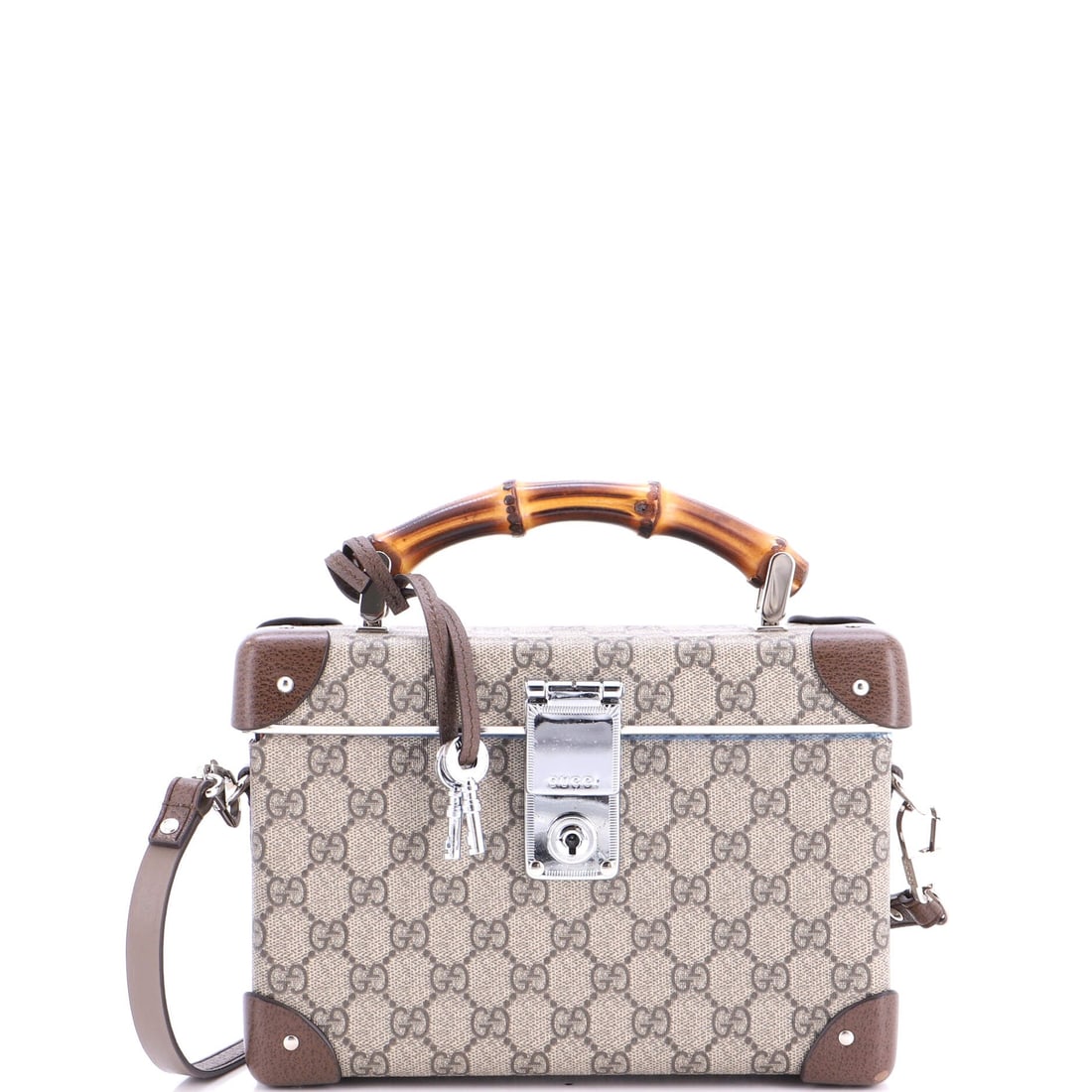 Gucci Bamboo Globe-Trotter Vanity Case GG Coated Canvas: The reason the Bamboo continues to anchor the Gucci catalogue is simple: the proportion the line has kept across reissues. Worked in GG canvas - the coated cotton jacquard Gucci has carried since the