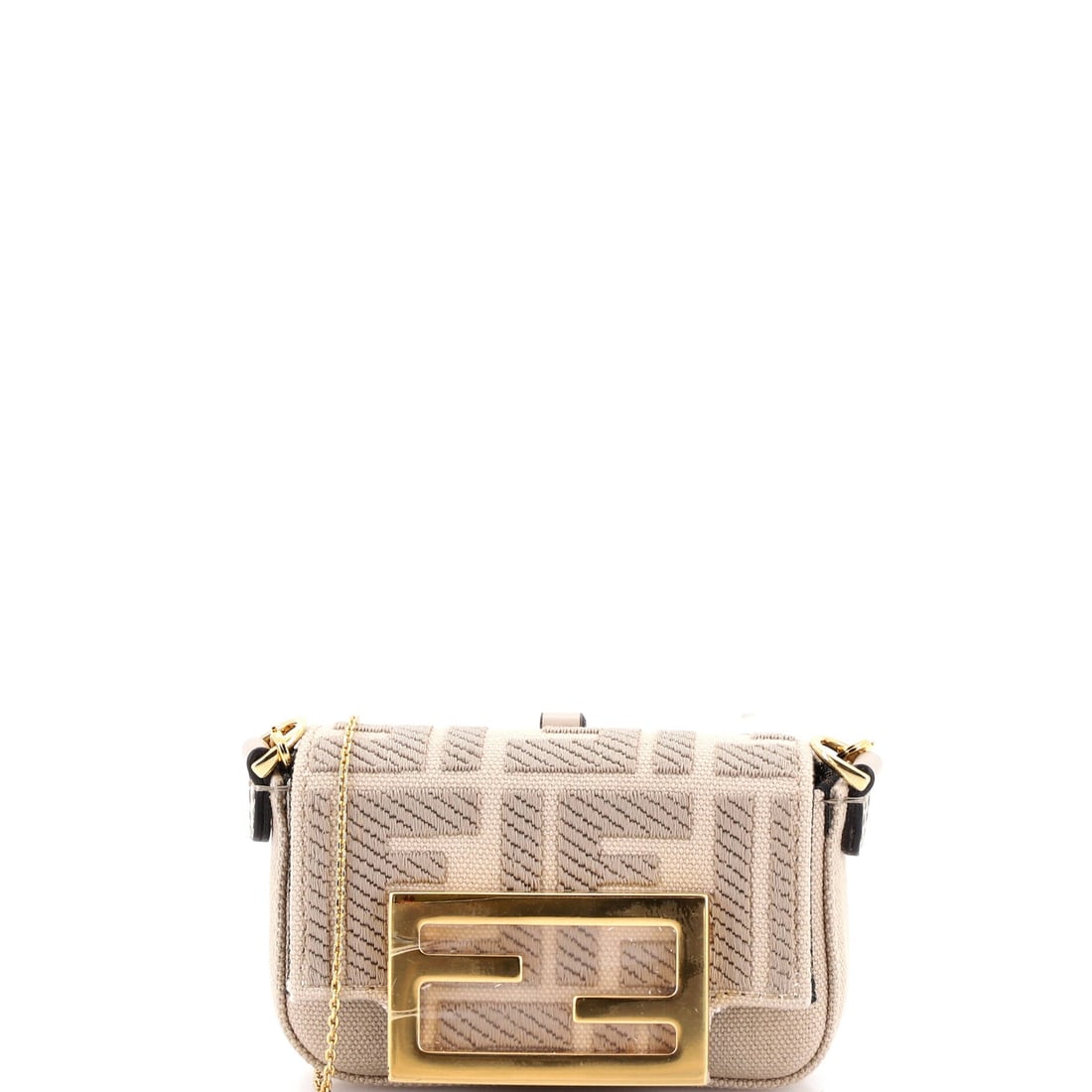 Fendi Chain Baguette Charm Bag Zucca Canvas: Carried right, the Baguette reads as the house's working signature: the slim under-arm silhouette Silvia Venturini Fendi designed in 1997 to read as elegantly as a French baguette tucked under an arm.