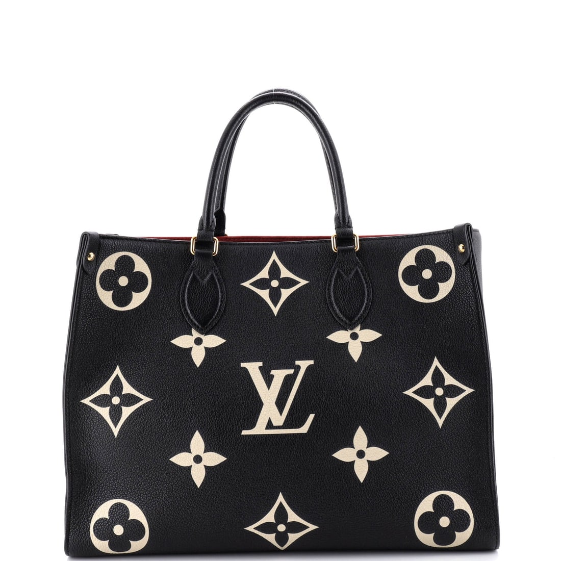 Louis Vuitton OnTheGo Tote Bicolor Monogram Empreinte Giant: Properly seen, this OnTheGo carries the architecture the line has always relied on: the open-tote architecture with twin handles top and shoulder, sized to carry a laptop and a paperback in the same c