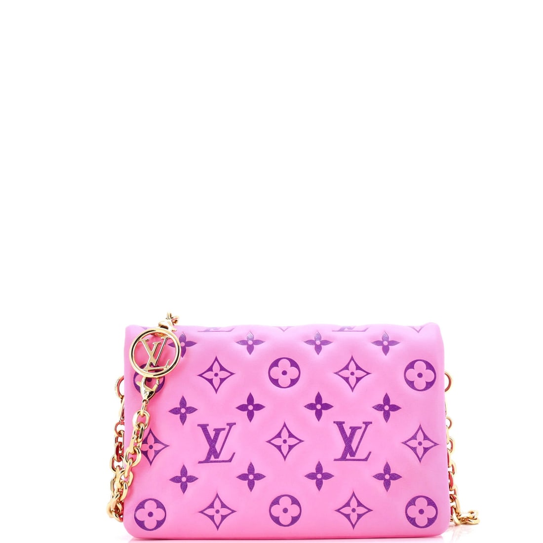 Louis Vuitton Coussin Pochette Monogram Embossed Lambskin: Among Louis Vuitton's working silhouettes, the Pochette is the one collectors return to first - the slim, flat clutch profile sized to read as deliberate rather than decorative. The finish is Monogram