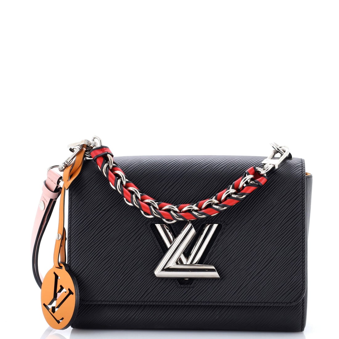 Louis Vuitton Braided Handle Twist Bag Epi Leather: The Twist arrives here in the form the line is known for: the twisting LV clasp Nicolas Ghesquiere drew for his first Vuitton collection in 2015. It is rendered in Epi - Vuitton's textured,