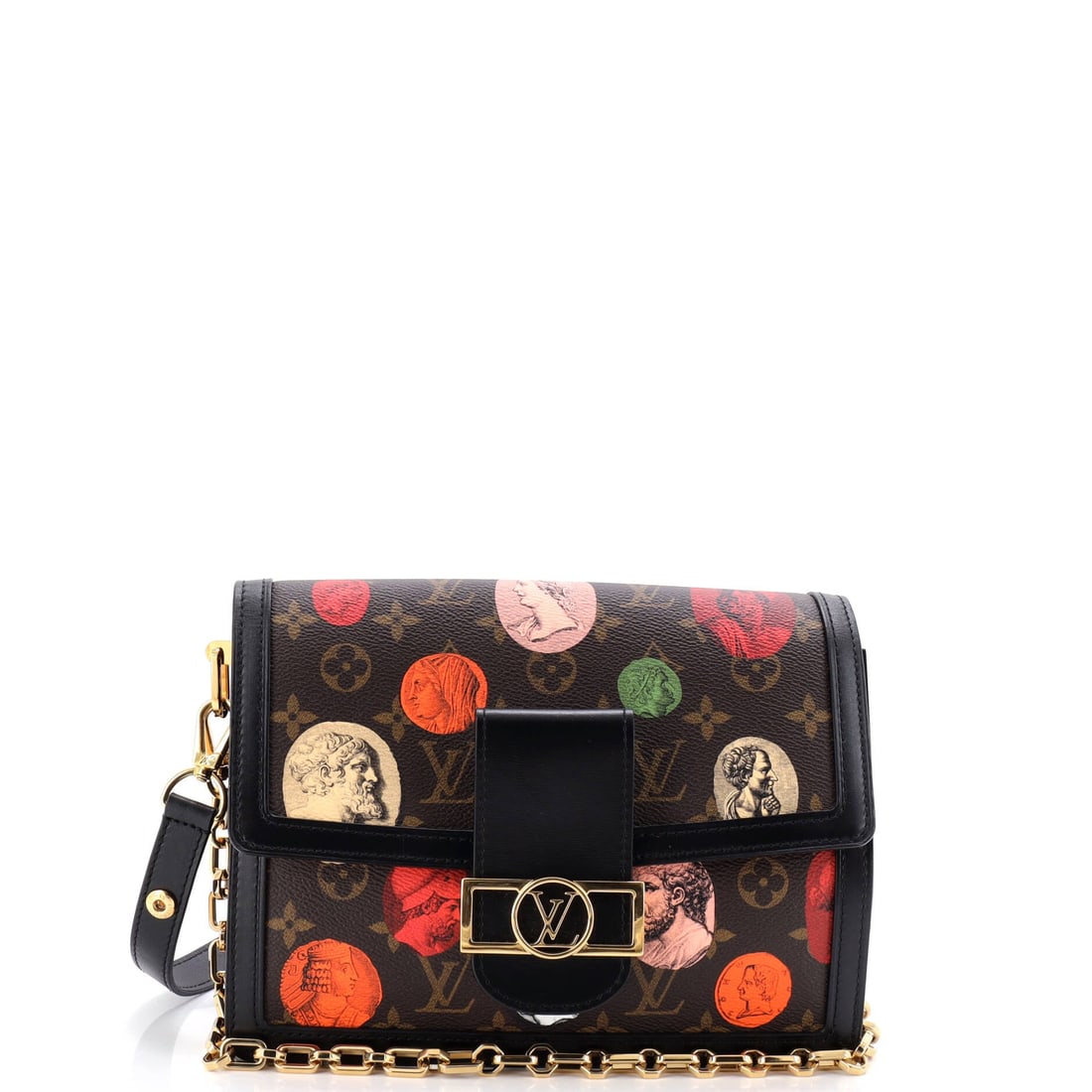 Louis Vuitton Dauphine Shoulder Bag Limited Edition Fornasetti Cameo Monogram Canvas: Set against its lineage, this Louis Vuitton Dauphine reads as a measured example of the line, built around the archive-flap silhouette Nicolas Ghesquiere pulled out of the Vuitton archives in 2019, wi