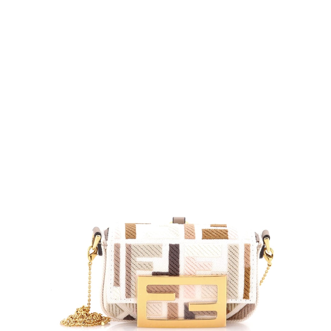 Fendi Chain Baguette Charm Bag Zucca Embroidered Canvas: There is a reason the Baguette keeps returning to the conversation, and this Fendi example is part of it: the slim under-arm silhouette Silvia Venturini Fendi designed in 1997 to read as elegantly as 
