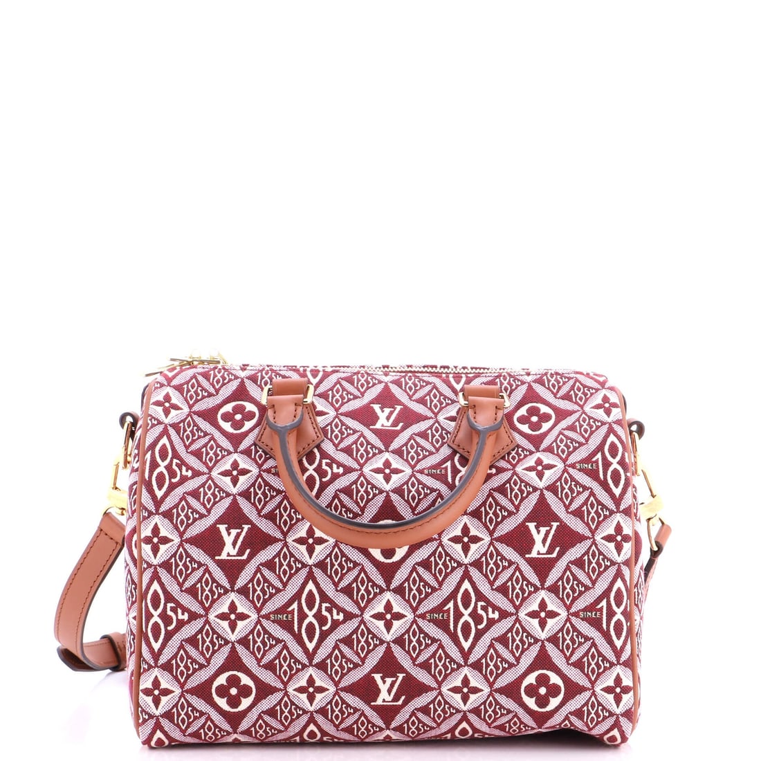 Louis Vuitton Speedy Bandouliere Bag Limited Edition Since 1854 Monogram Jacquard: Open the Speedy once and the line announces itself: the rolled top handles, the curved silhouette and the front-and-back symmetry that have made it the most copied bag in handbag history. Built from M