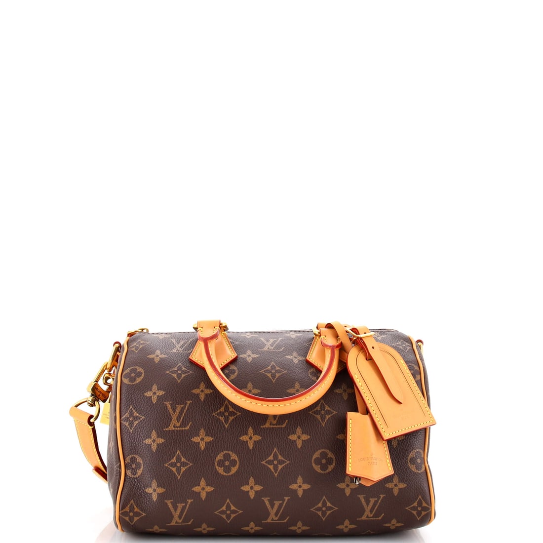 Louis Vuitton Speedy P9 Bandouliere Bag Monogram Leather: Examined closely, the Speedy resolves around a single design idea: the rolled top handles, the curved silhouette and the front-and-back symmetry that have made it the most copied bag in handbag histor