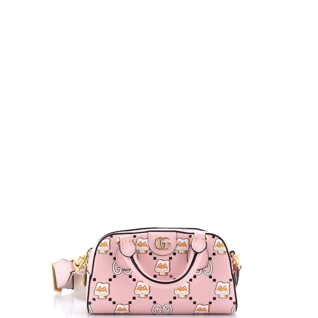 Gucci Ophidia Convertible Boston Top Handle Bag Kawaii Printed Leather: Among Gucci's working silhouettes, the Ophidia is the one collectors return to first - the boxy silhouette finished with the green-red-green Web stripe Aldo Gucci first stitched onto saddlery in the 1