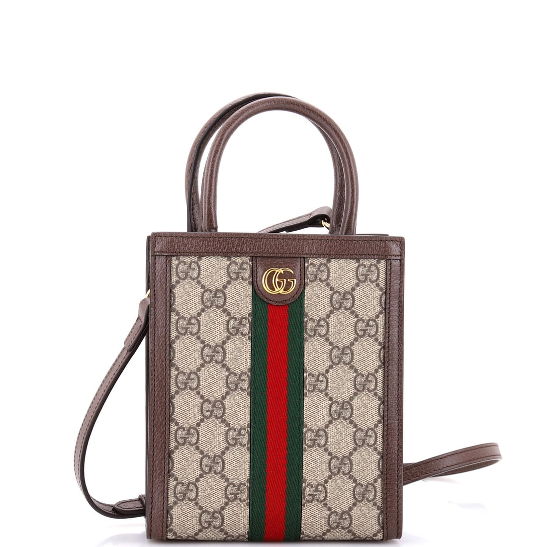 Gucci Ophidia Convertible Tote GG Coated Canvas: Among Gucci's working silhouettes, the Ophidia is the one collectors return to first - the boxy silhouette finished with the green-red-green Web stripe Aldo Gucci first stitched onto saddlery in the 1