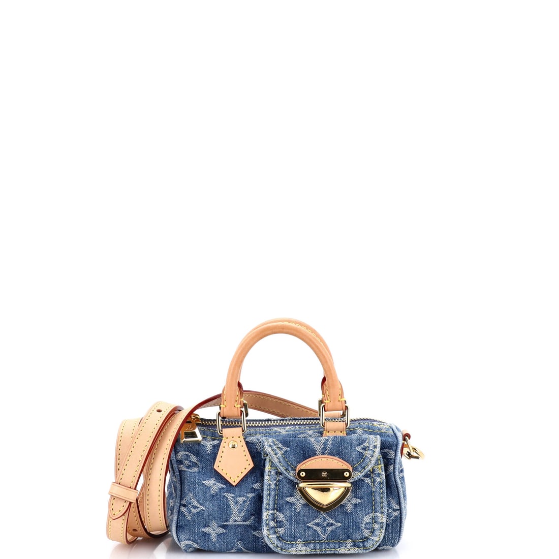 Louis Vuitton Speedy Bandouliere NM Bag Monogram Denim: Open the Speedy once and the line announces itself: the rolled top handles, the curved silhouette and the front-and-back symmetry that have made it the most copied bag in handbag history. Worked in Mo