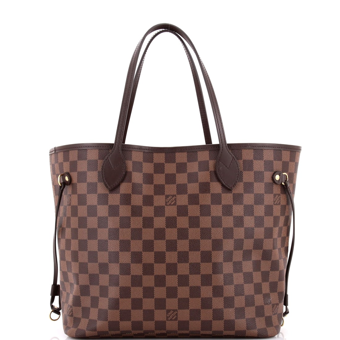 Louis Vuitton Neverfull NM Tote Damier: Stand the Neverfull on a flat surface and the design logic shows itself - the flat shoulder straps, the cinched side ties and the open-tote architecture that gave the line its name. The finish is Dami