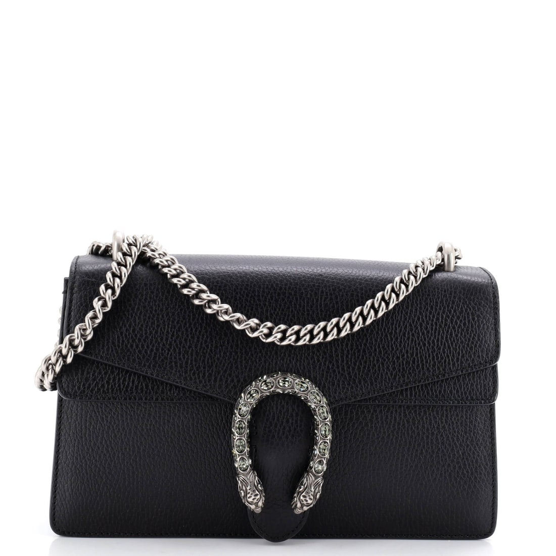 Gucci Dionysus Bag Leather: What anchors this Gucci Dionysus is precisely what anchors the line: the flap silhouette closed by the tiger-head clasp Alessandro Michele drew from the myth of Dionysus. With a 6.5 by 10.5 by 3.5