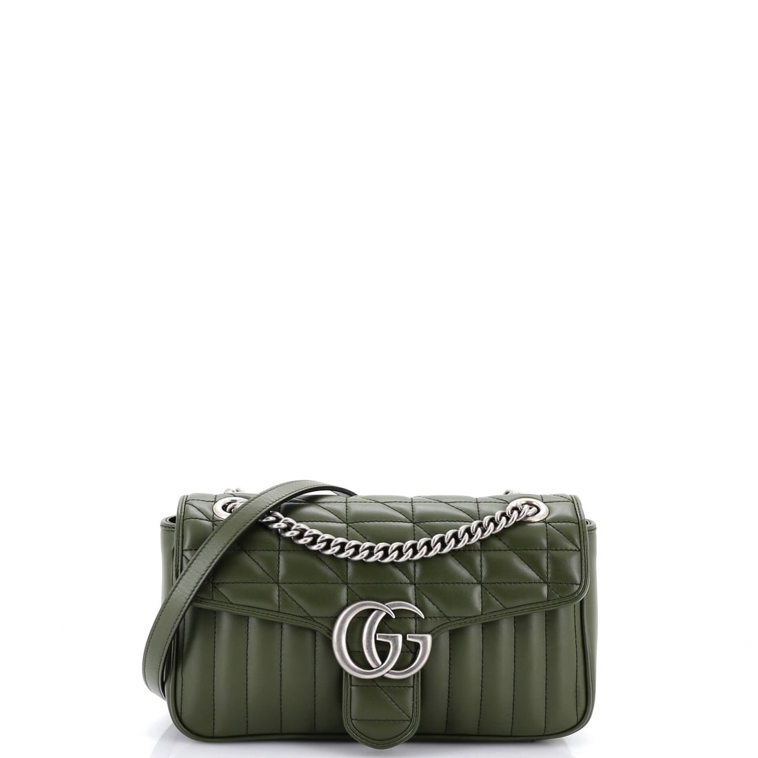 Gucci GG Marmont Flap Bag Mixed Matelasse Leather: Among Gucci's working silhouettes, the Marmont is the one collectors return to first - the quilted-leather flap silhouette finished with the antique-finish double-G clasp that names it. It is rendered