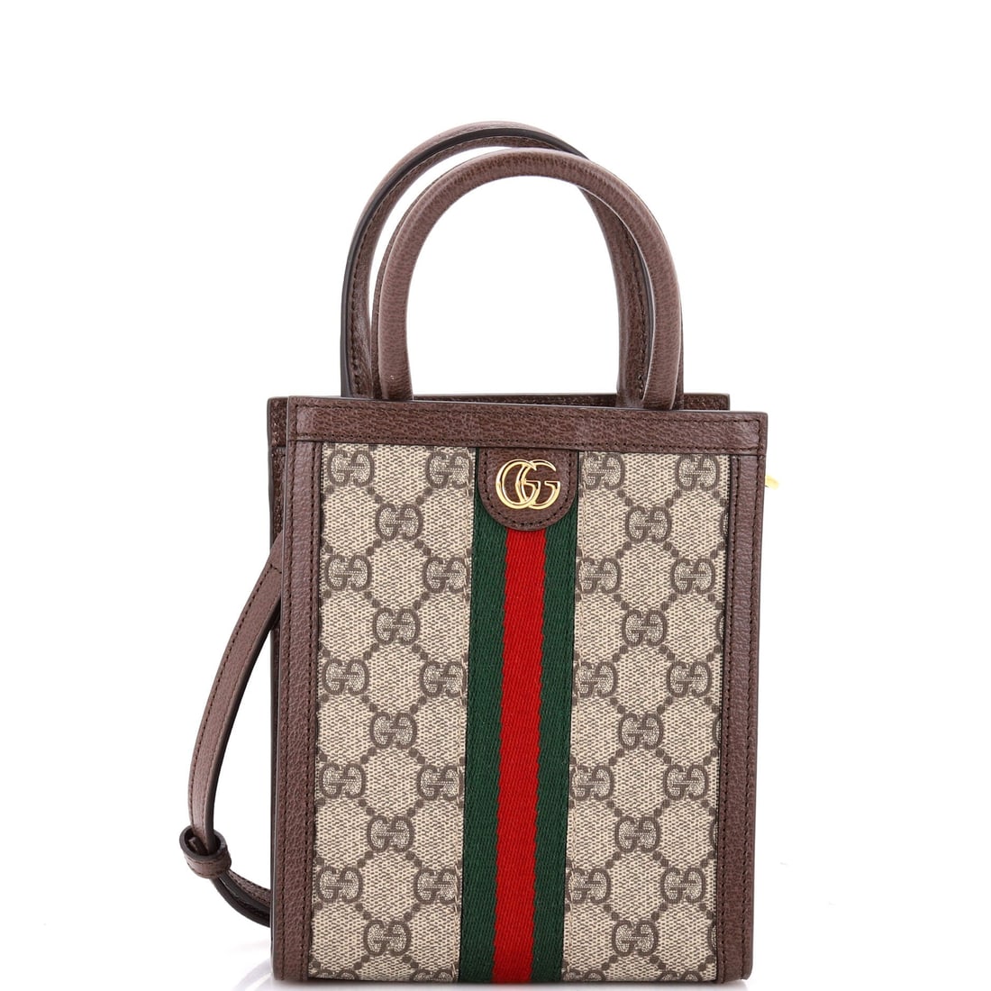 Gucci Ophidia Convertible Tote GG Coated Canvas: Examined closely, the Ophidia resolves around a single design idea: the boxy silhouette finished with the green-red-green Web stripe Aldo Gucci first stitched onto saddlery in the 1950s. It is finishe