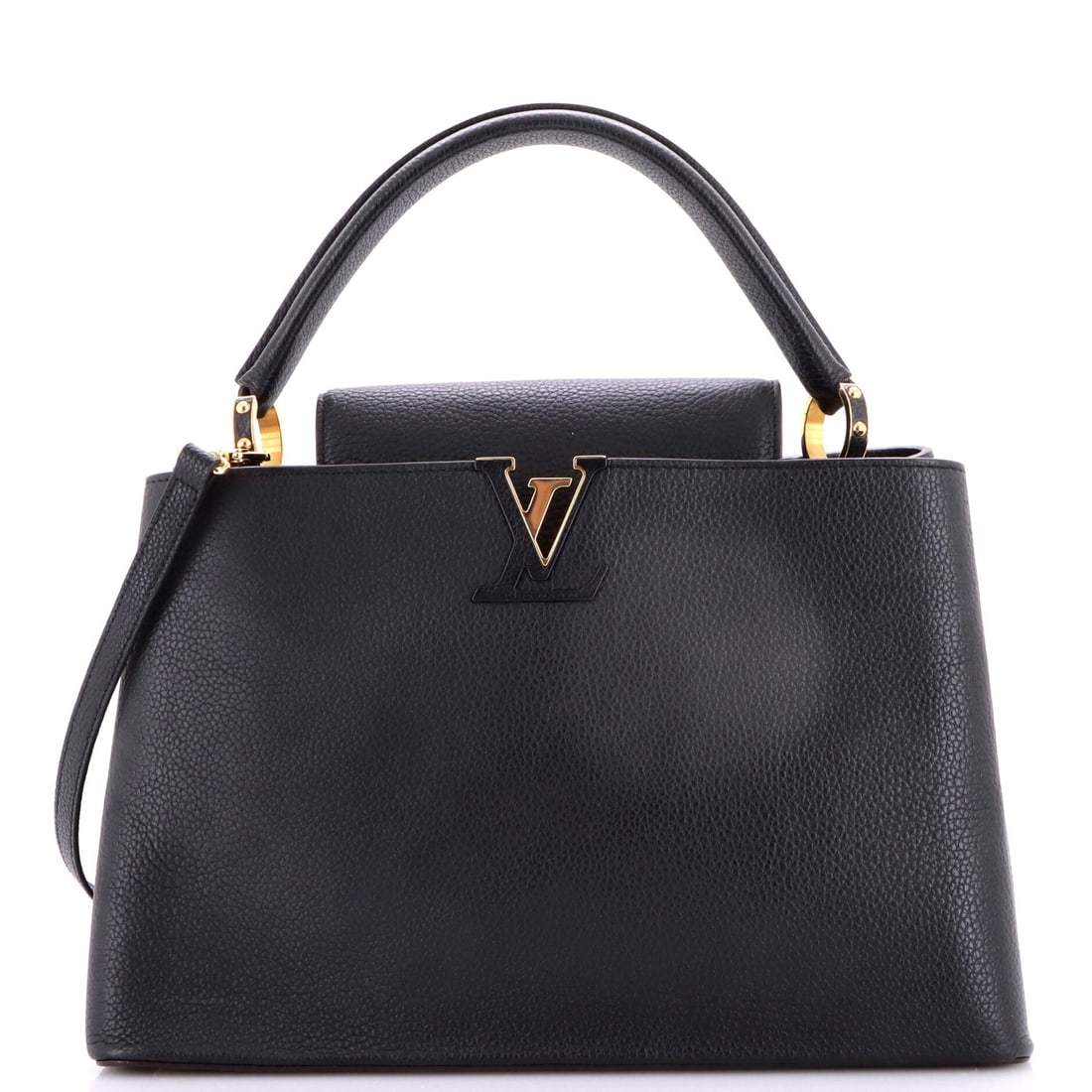 Louis Vuitton Capucines Bag Leather: There is a reason the Capucines keeps returning to the conversation, and this Louis Vuitton example is part of it: the architecture the model has been recognised for. The 10 by 14 by 6 inch format rea