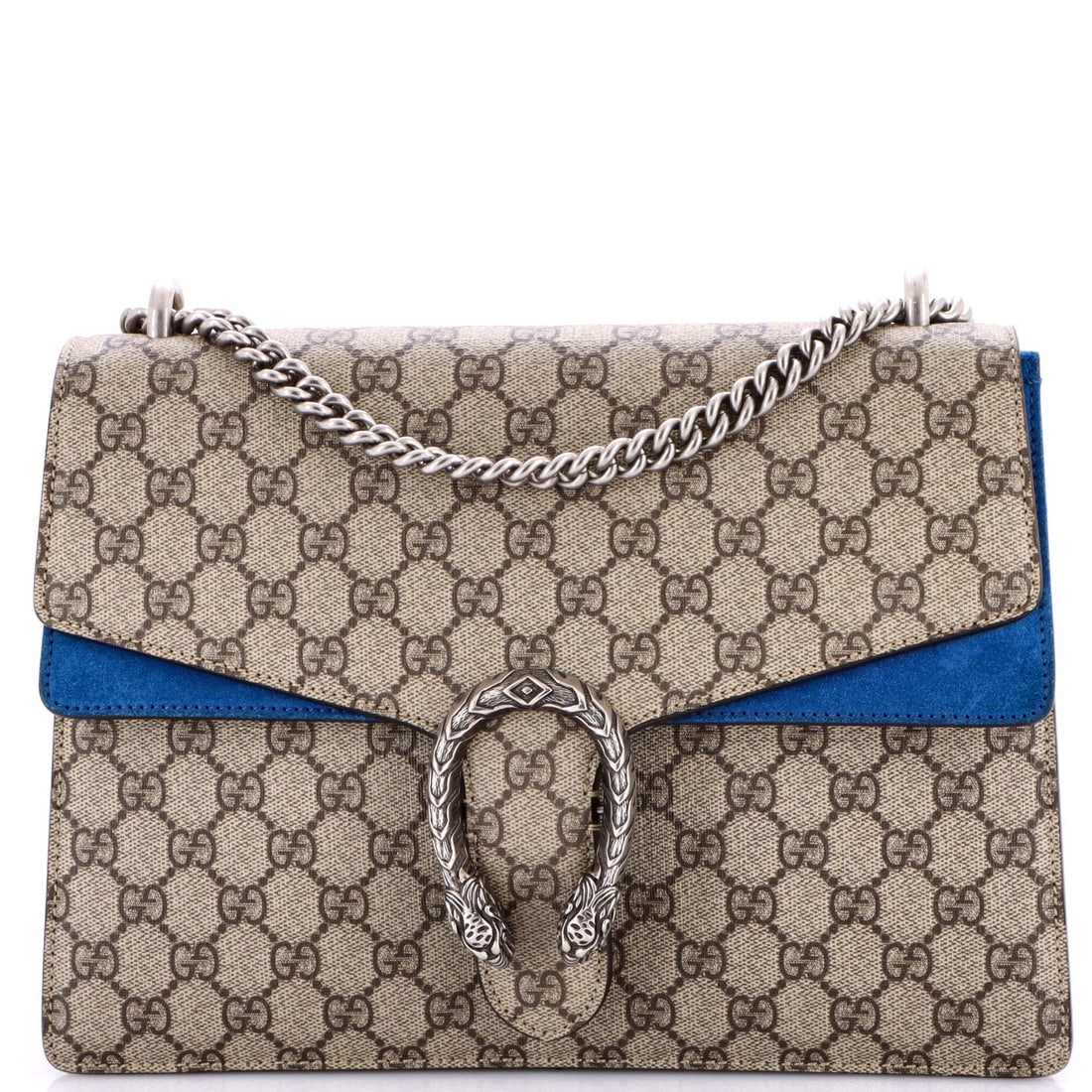Gucci Dionysus Bag GG Coated Canvas: What anchors this Gucci Dionysus is precisely what anchors the line: the flap silhouette closed by the tiger-head clasp Alessandro Michele drew from the myth of Dionysus. Worked in GG canvas - the coa