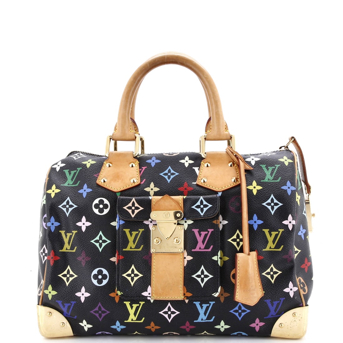 Louis Vuitton Speedy Handbag Monogram Multicolor: What anchors this Louis Vuitton Speedy is precisely what anchors the line: the rolled top handles, the curved silhouette and the front-and-back symmetry that have made it the most copied bag in handba