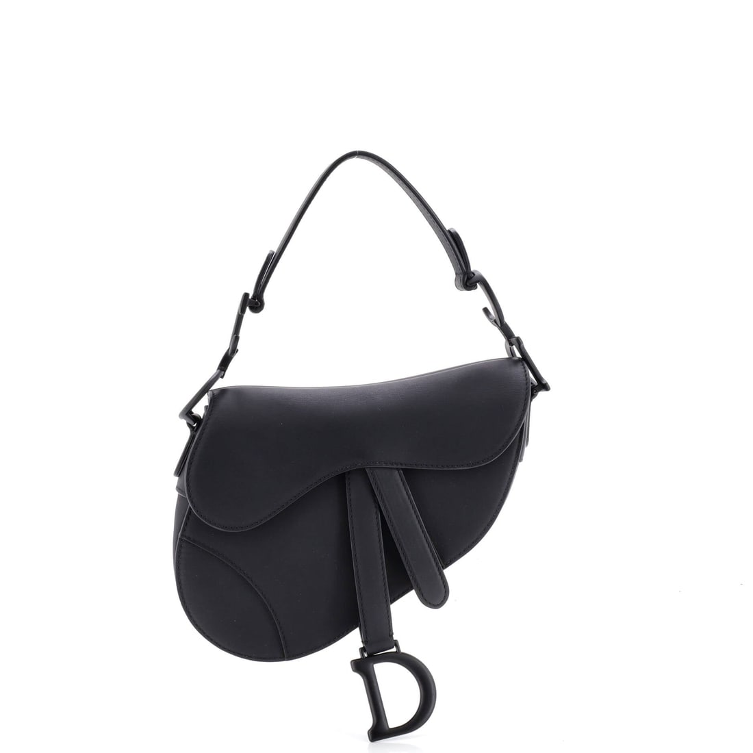 Christian Dior Ultra Matte Saddle Handbag Leather: Christian Dior's Saddle arrives in the architecture that made the line known: the asymmetric, stirrup-clasp silhouette John Galliano drew up for Dior in 1999. Sized with a compact 6 by 7 by 2 inch pro