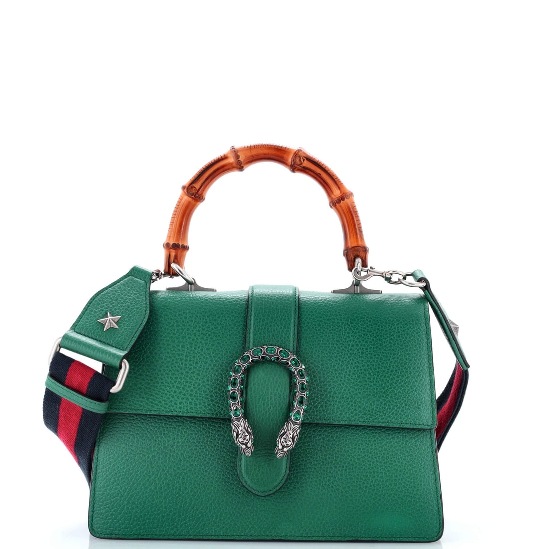 Gucci Dionysus Bamboo Top Handle Bag Leather: This is the Dionysus as the line is meant to read - the flap silhouette closed by the tiger-head clasp Alessandro Michele drew from the myth of Dionysus, in the proportions Gucci has held since debut.