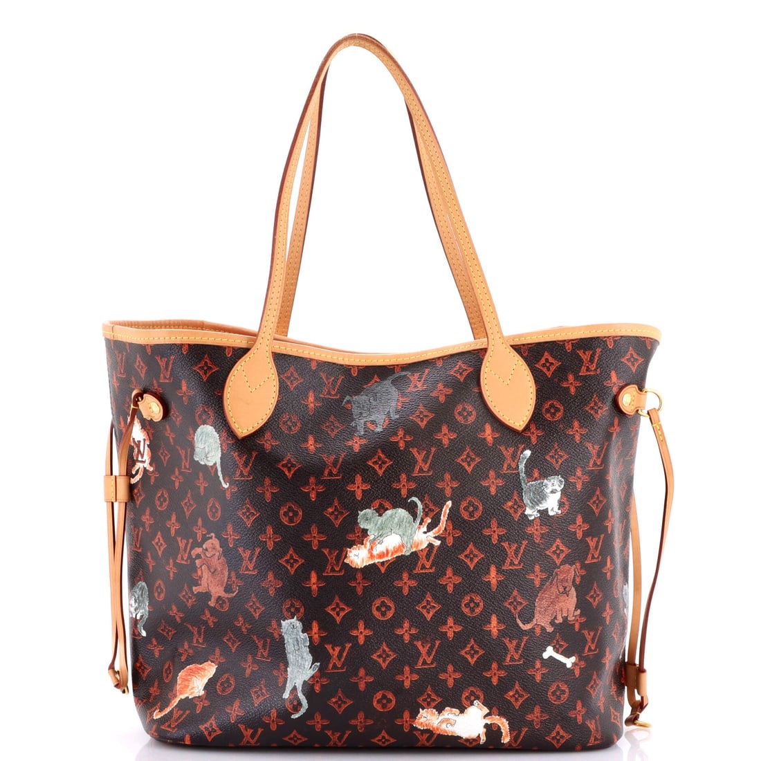Louis Vuitton Neverfull NM Tote Limited Edition Grace Coddington Catogram Canvas: At full read, the Neverfull is exactly what the line has always promised: the flat shoulder straps, the cinched side ties and the open-tote architecture that gave the line its name. At 11 by 12.5 by 7