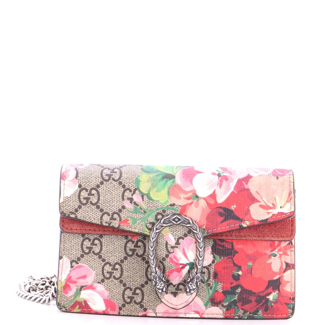 Gucci Dionysus Bag Blooms Print GG Coated Canvas: Carried right, the Dionysus reads as the house's working signature: the flap silhouette closed by the tiger-head clasp Alessandro Michele drew from the myth of Dionysus. The finish is GG canvas - the 