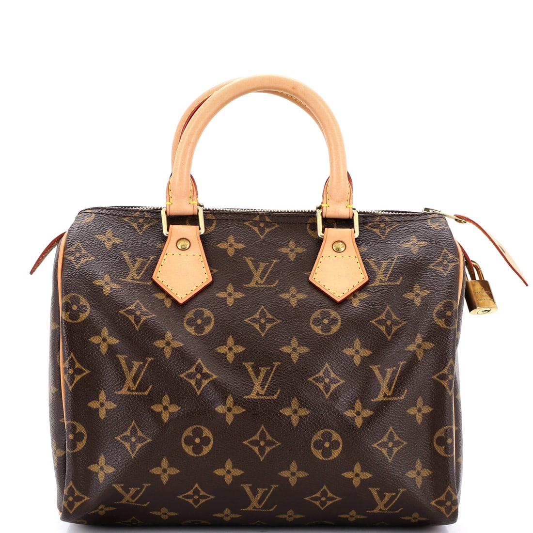 Louis Vuitton Speedy Handbag Monogram Canvas: Stand the Speedy on a flat surface and the design logic shows itself - the rolled top handles, the curved silhouette and the front-and-back symmetry that have made it the most copied bag in handbag hi