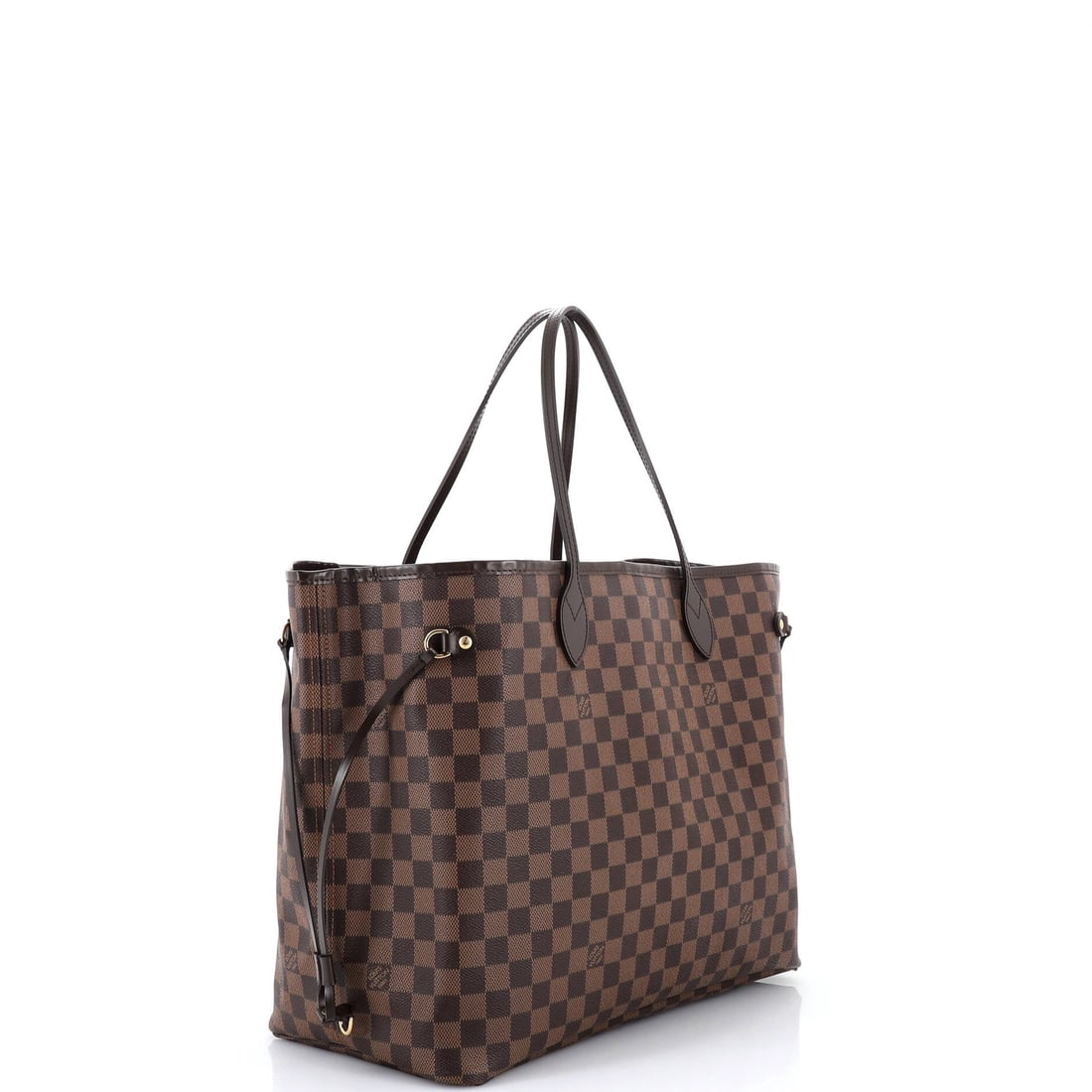 Louis Vuitton Neverfull Tote Damier: Look closely at the Neverfull and the architecture explains itself - the flat shoulder straps, the cinched side ties and the open-tote architecture that gave the line its name. Built from Damier - Vui