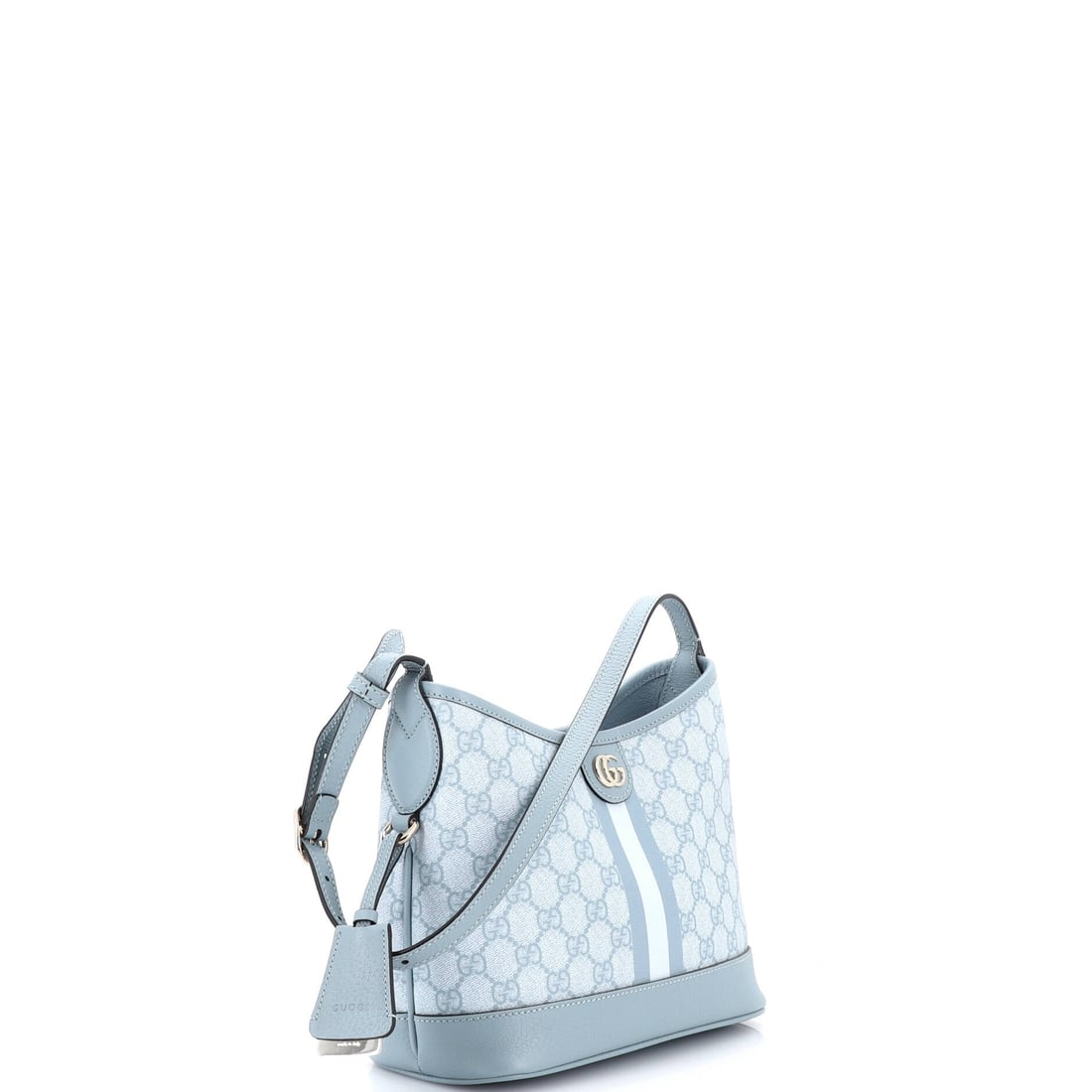 Gucci Ophidia Open Bucket Bag GG Coated Canvas with Leather: Open the Ophidia once and the line announces itself: the boxy silhouette finished with the green-red-green Web stripe Aldo Gucci first stitched onto saddlery in the 1950s. It is rendered in GG canvas 