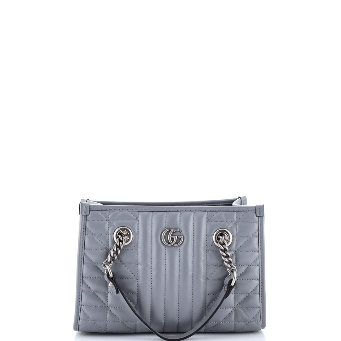 Gucci GG Marmont Aria Chain Shopping Tote Mixed Matelasse Leather: Gucci's Marmont arrives in the architecture that made the line known: the quilted-leather flap silhouette finished with the antique-finish double-G clasp that names it. It carries matelasse leather (t