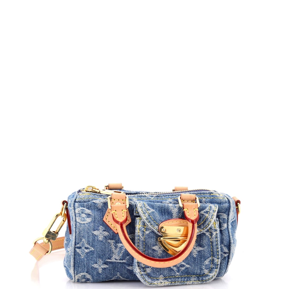 Louis Vuitton Speedy Bandouliere LV Remix Monogram Denim: Few silhouettes are as immediately legible as the Speedy, and this Louis Vuitton example carries it well - the rolled top handles, the curved silhouette and the front-and-back symmetry that have made 