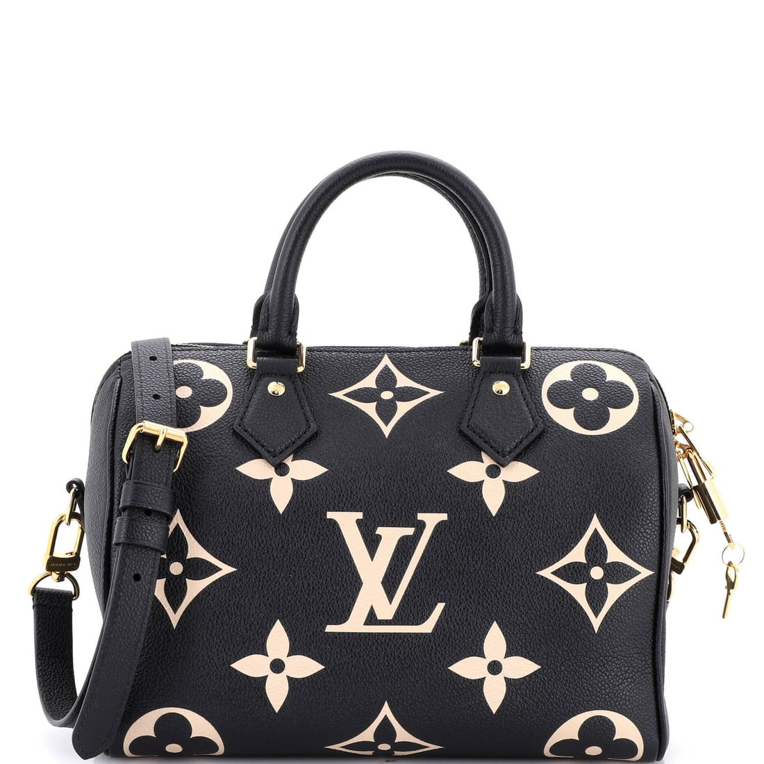 Louis Vuitton Speedy Bandouliere Bag Bicolor Monogram Empreinte Giant: At full read, the Speedy is exactly what the line has always promised: the rolled top handles, the curved silhouette and the front-and-back symmetry that have made it the most copied bag in handbag hi