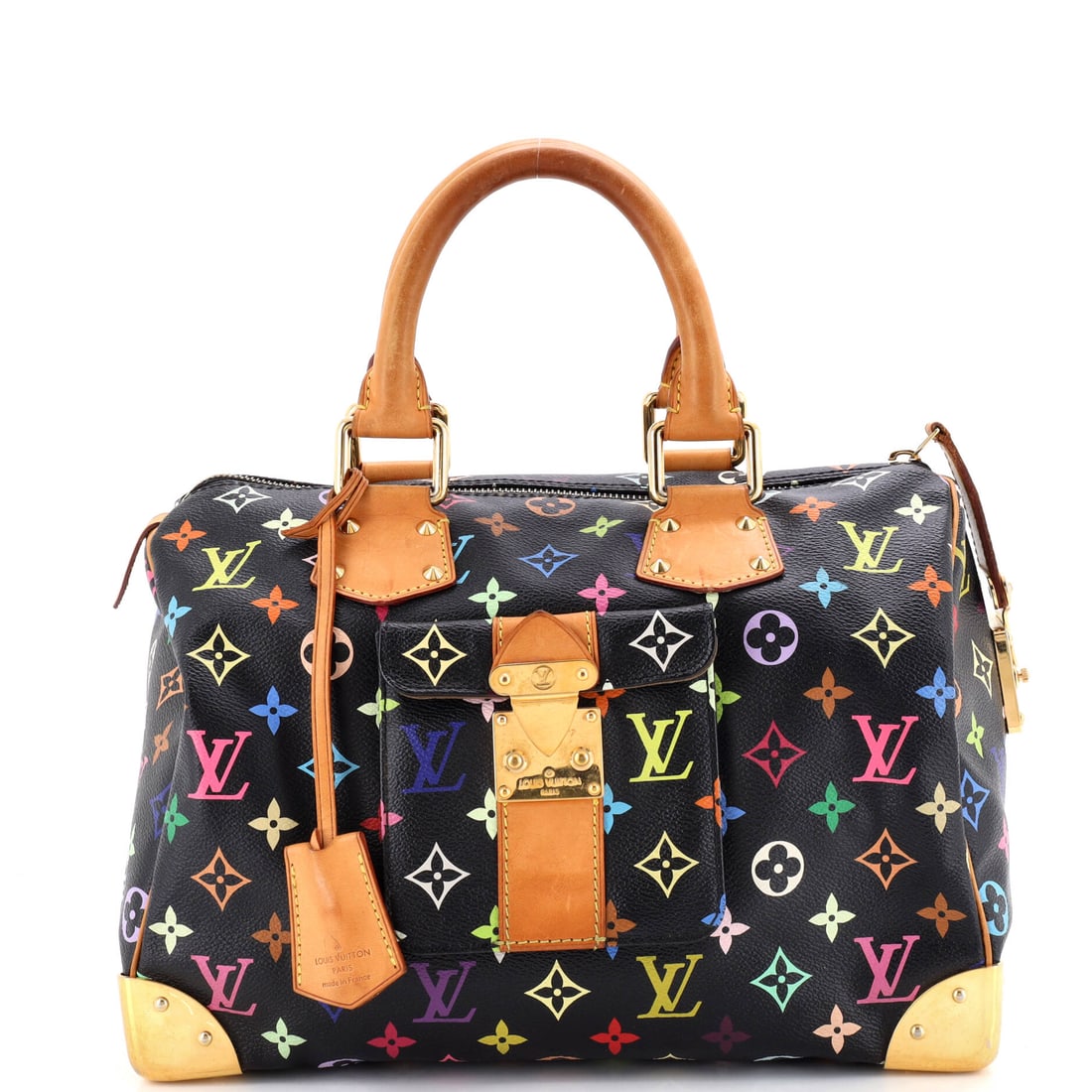 Louis Vuitton Speedy Handbag Monogram Multicolor: Few silhouettes are as immediately legible as the Speedy, and this Louis Vuitton example carries it well - the rolled top handles, the curved silhouette and the front-and-back symmetry that have made 