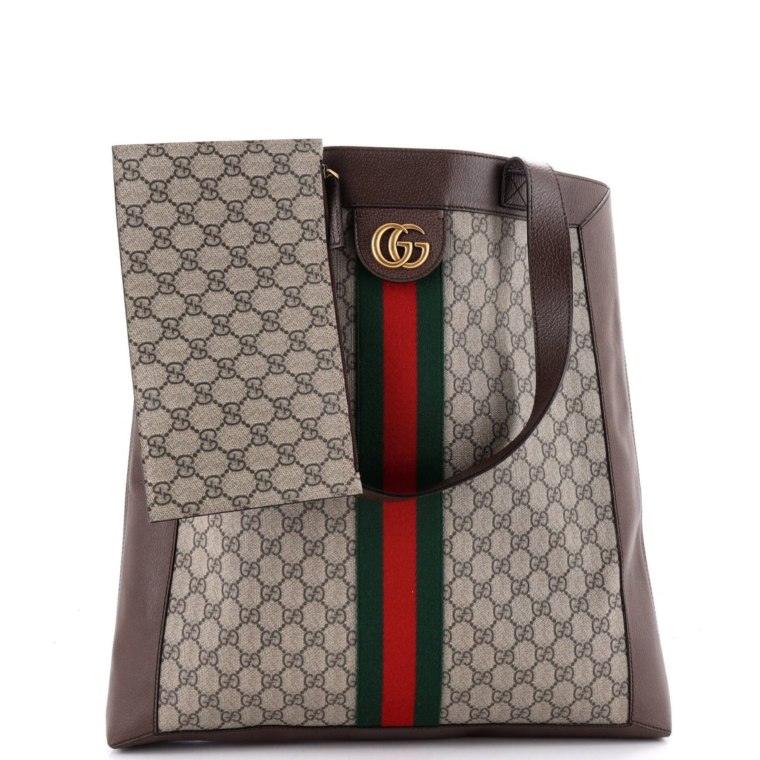 Gucci Ophidia Soft Open Tote GG Coated Canvas: Pieces like this Gucci Ophidia are why the line is considered a baseline: the boxy silhouette finished with the green-red-green Web stripe Aldo Gucci first stitched onto saddlery in the 1950s. Built f