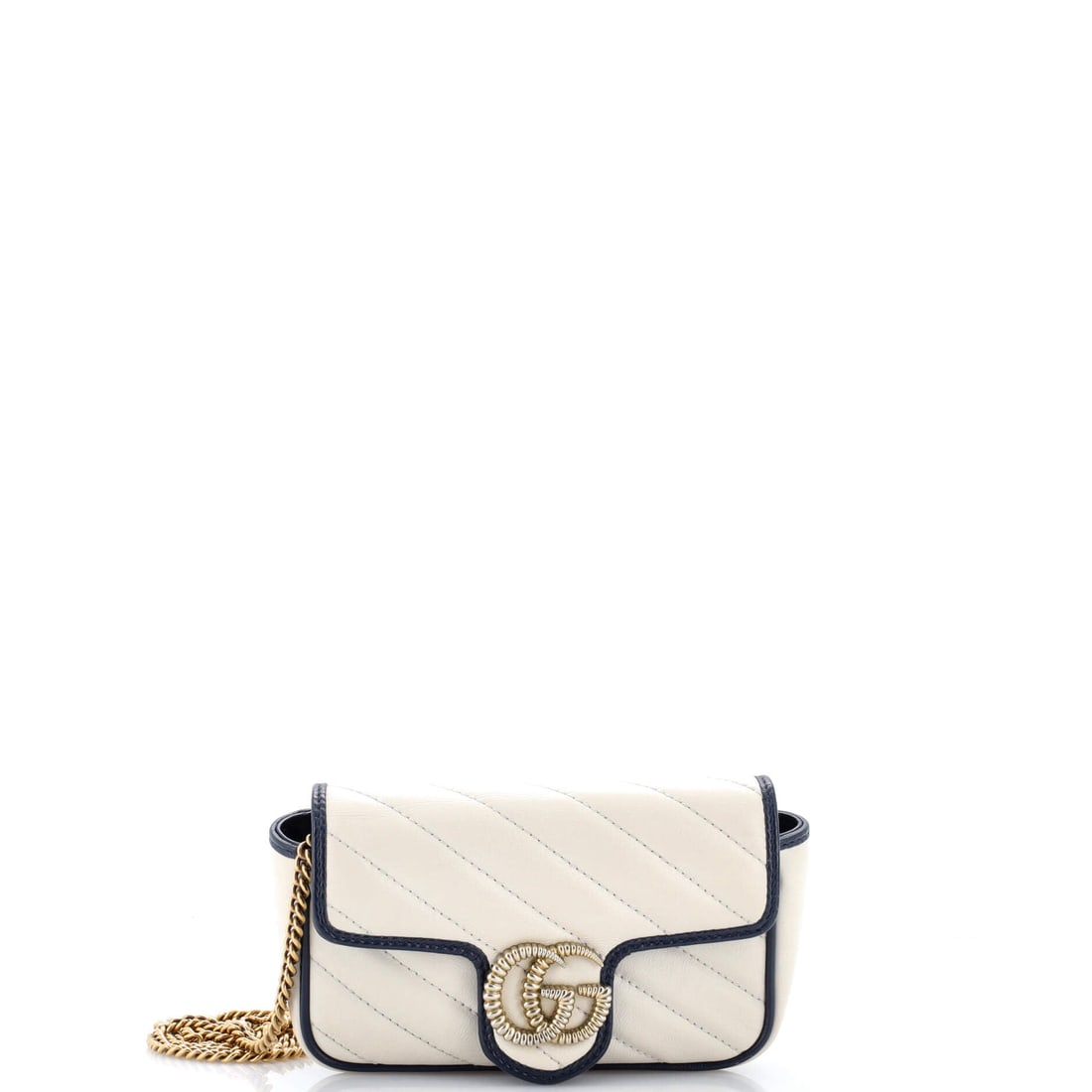 Gucci GG Marmont Flap Bag Diagonal Quilted Leather: Examined closely, the Marmont resolves around a single design idea: the quilted-leather flap silhouette finished with the antique-finish double-G clasp that names it. The 4 by 6.5 by 2 inch format rea