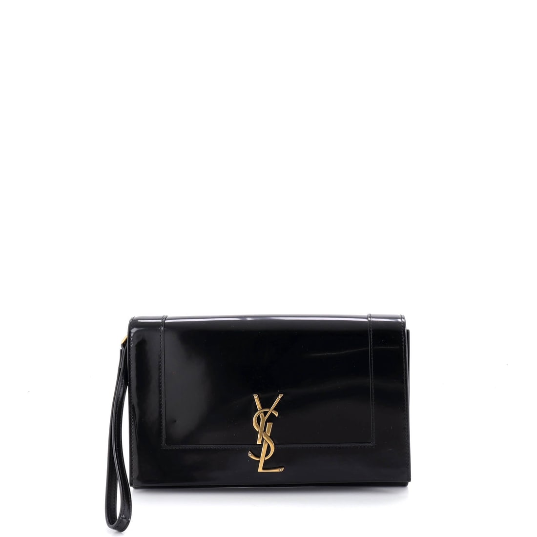 Saint Laurent Cassandre Flap Wristlet Pouch Patent -: Cut in patent, this Saint Laurent Cassandre Flap Wristlet Pouch in the - size reads as tuned for long use: polished hardware, considered seams, and a silhouette that flatters the line of the arm. Size