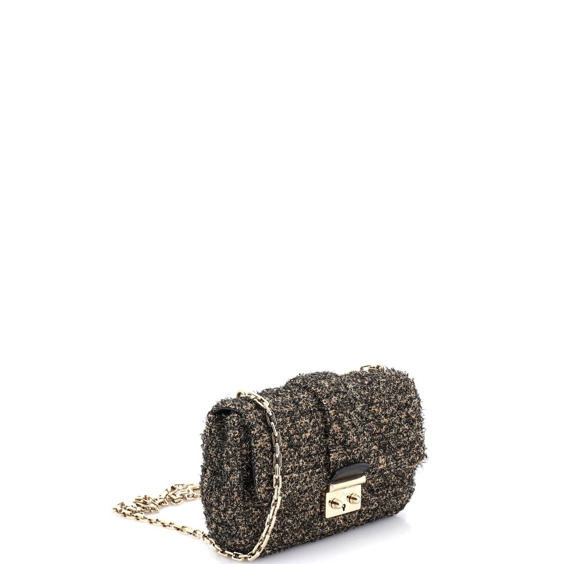 Christian Dior Miss Dior Flap Bag Tweed Medium: This Christian Dior Miss Dior Flap Bag in the Medium size arrives in tweed, structured for a carry that holds its line through a long day. Sized with a 7 by 8 by 3 inch profile, the proportions read c