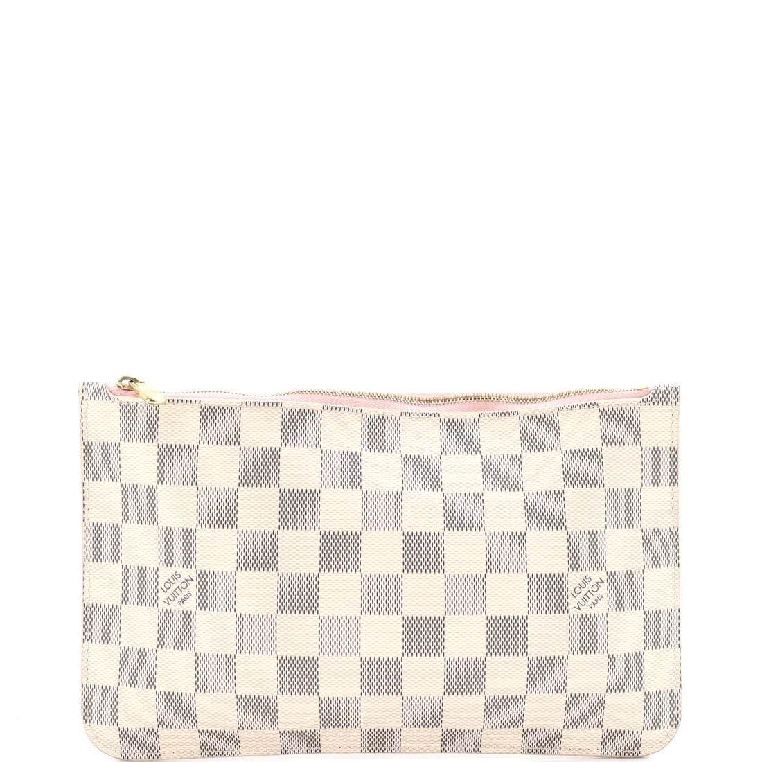 Louis Vuitton Neverfull Pochette Damier Large: Louis Vuitton's Neverfull Pochette arrives as a soft-hand pouch from the house's leather-goods library, polished enough to read as deliberate at any scale. It is finished in the Damier coated canvas, 