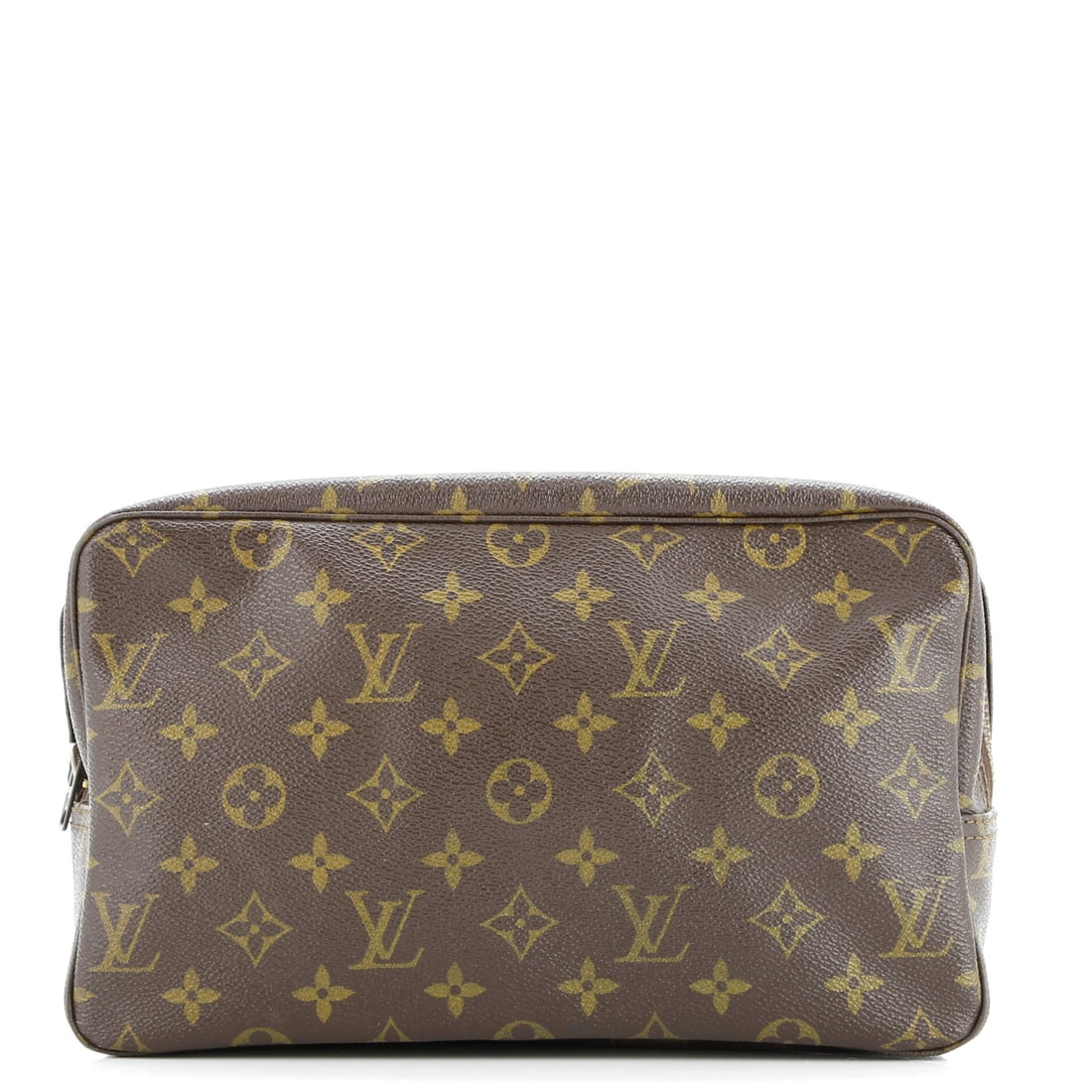 Louis Vuitton Trousse Toiletry Pouch Monogram Canvas 28: Louis Vuitton built the Trousse Toiletry Pouch as the kind of compact carry that travels well, looks intentional on its own, and earns its place in rotation. Surface and finish come from Monogram coat