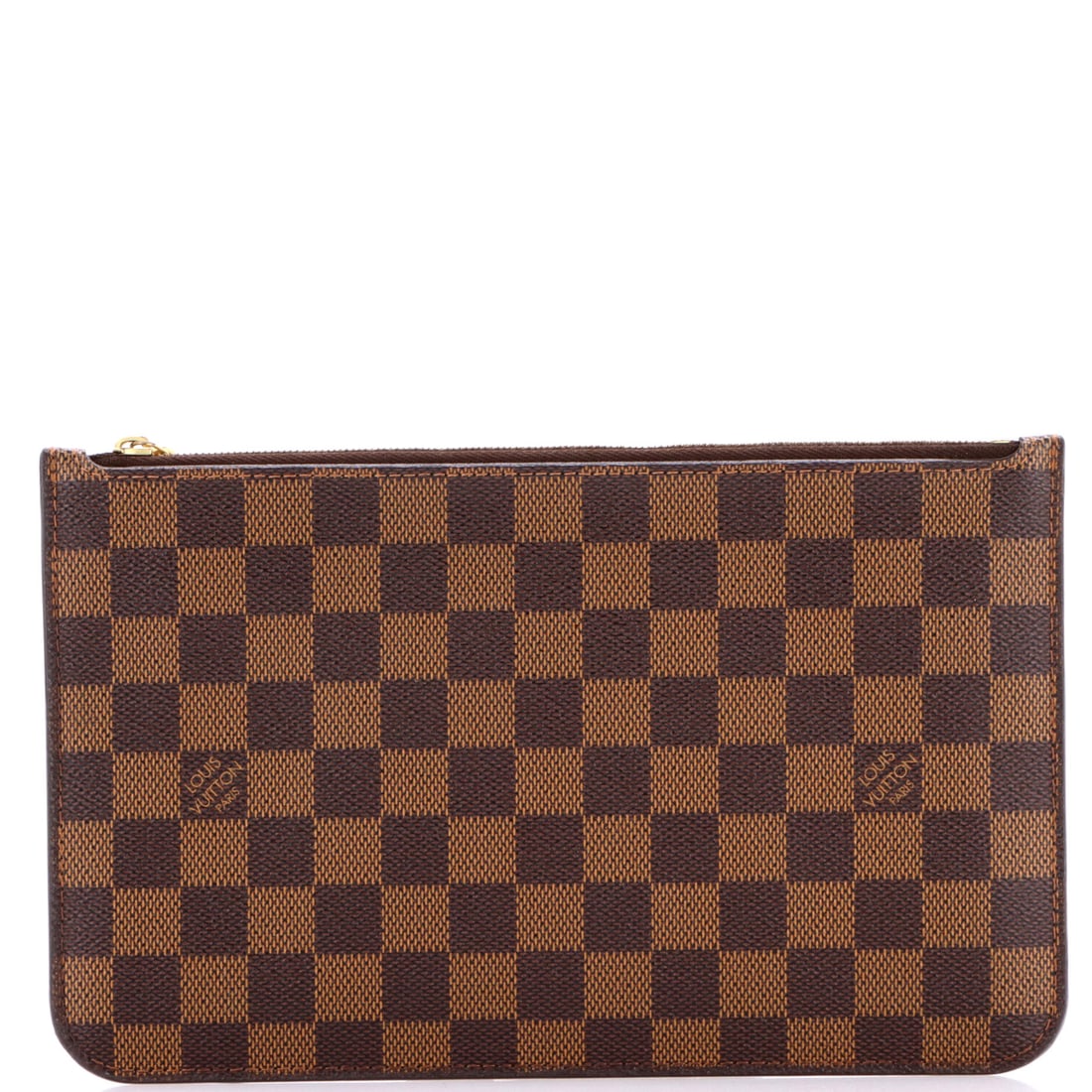 Louis Vuitton Neverfull Pochette Damier Large: Louis Vuitton built the Neverfull Pochette as the kind of compact carry that travels well, looks intentional on its own, and earns its place in rotation. Surface and finish come from the Damier coated