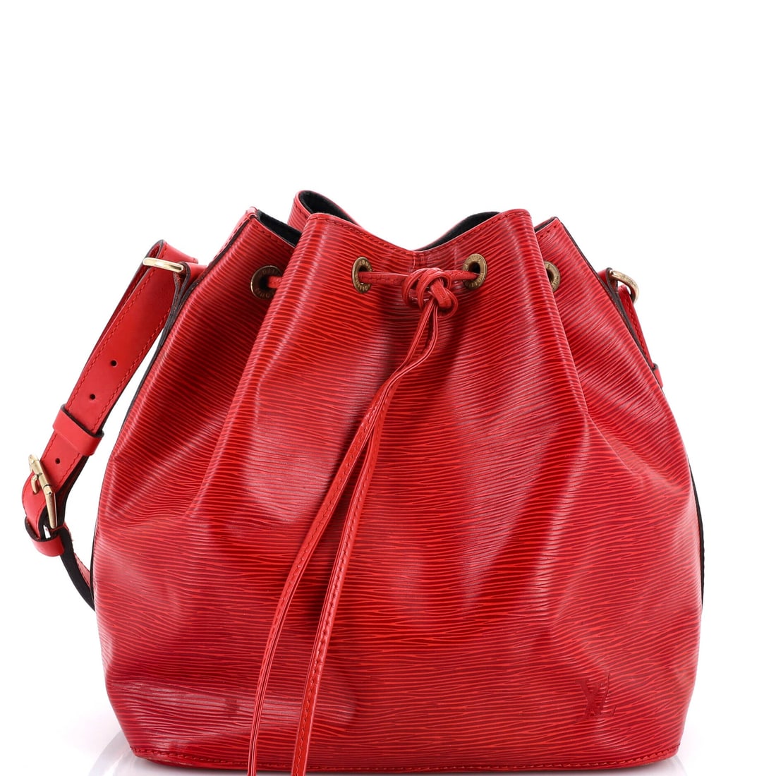 Louis Vuitton Petit Noe Handbag Epi Leather: Louis Vuitton's Petit Noe Handbag steps in with the considered architecture the maison saves for its most carried house bags. It is finished in Epi leather, Vuitton's textured grained calfskin develop
