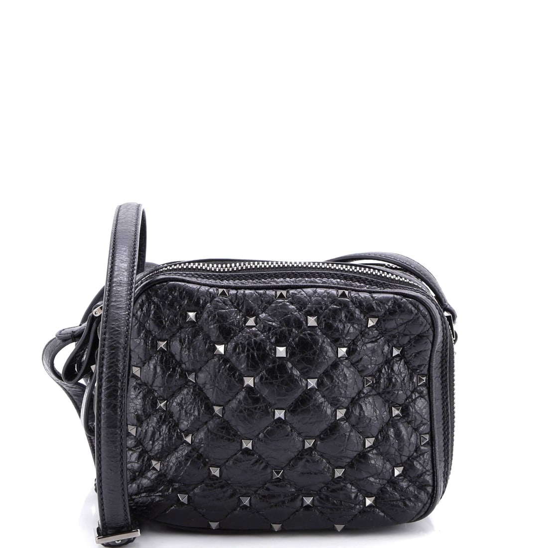 Valentino Garavani Rockstud Double Zip Camera Bag Quilted Crackled Leather (1 of 7)
