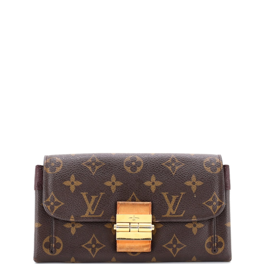 Louis Vuitton Elysee Wallet Monogram Canvas and Leather: The Elysee Wallet is one of Louis Vuitton's most-carried small-goods silhouettes, the size and shape that earned a place in many wardrobes. Construction sits in Monogram coated canvas, the house's sig
