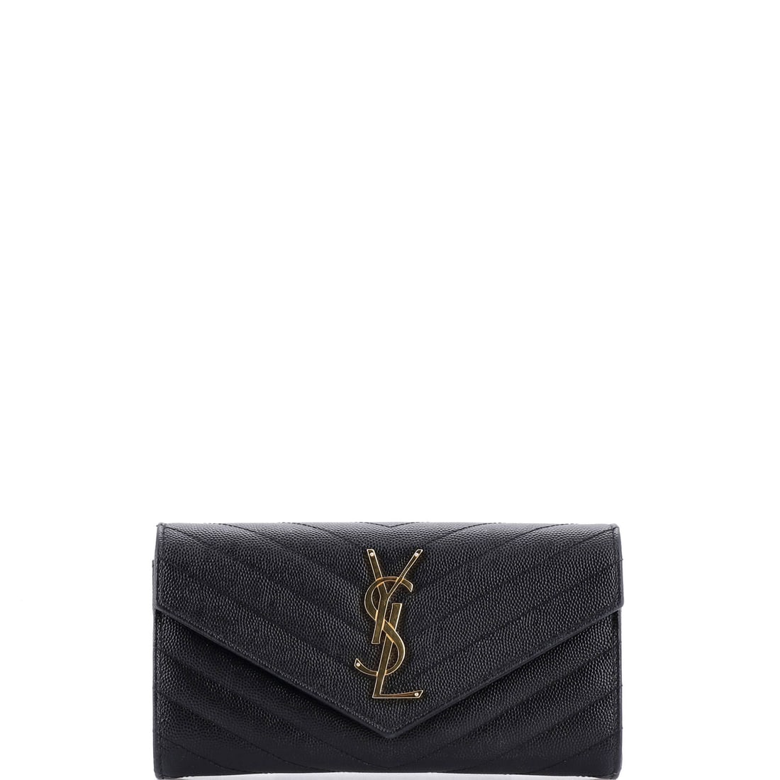 Saint Laurent Classic Monogram Flap Wallet Matelasse Chevron Leather Large: Presented here, the Saint Laurent Classic Monogram Flap Wallet brings the maison's full leather-goods language down to a hand-held proportion. The leatherwork is in matelasse, the quilted padded stitc