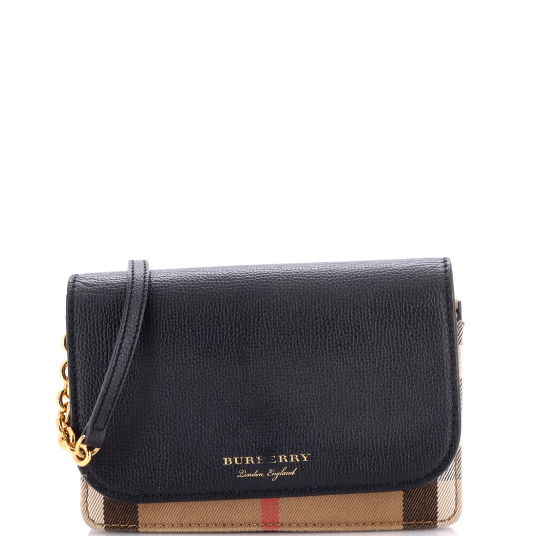 Burberry Hampshire Wallet on Chain Leather and House Check Canvas: From the Burberry archive, the Hampshire Wallet on Chain carries the kind of architecture that translates clearly across daytime, travel, and evening rotation. Worked in Leather and House Check Canvas