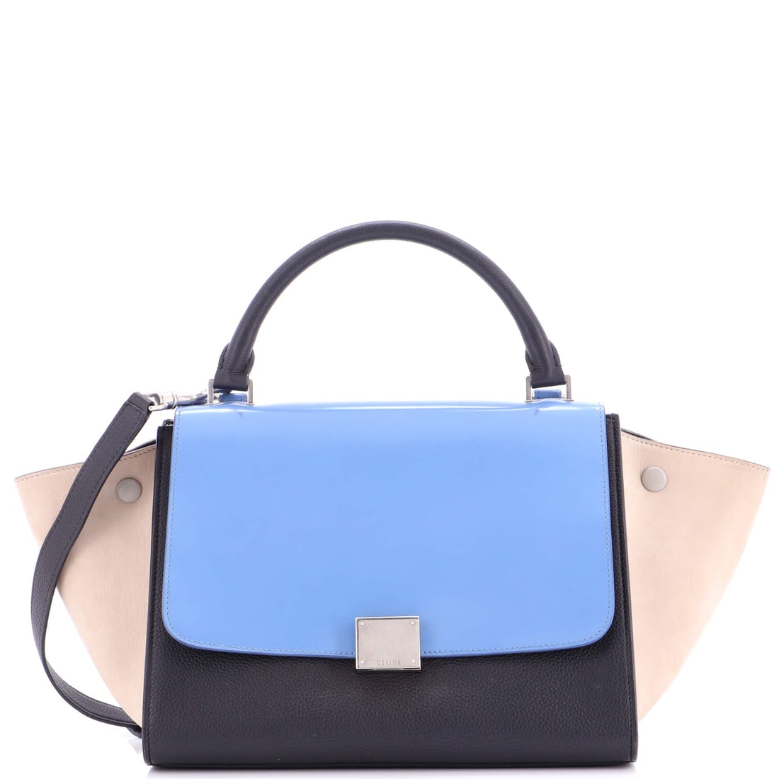 Celine Trapeze Bag Leather with Patent Small: The Trapeze Bag is one of Celine's most translatable silhouettes, a piece that adjusts to its wearer rather than the other way around. Worked in Leather with Patent, the surface carries a measured, we