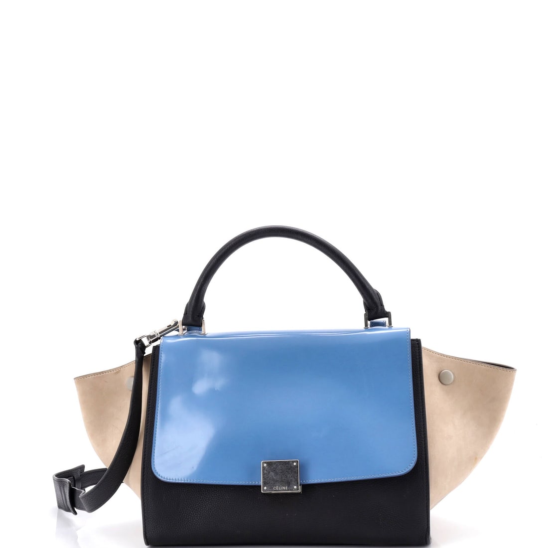 Celine Trapeze Bag Leather with Patent Small: Within Celine's catalog, the Trapeze Bag occupies the territory between everyday tote and editorial carry. Cut in Leather with Patent, it has the considered hand a careful collector recognizes immedia