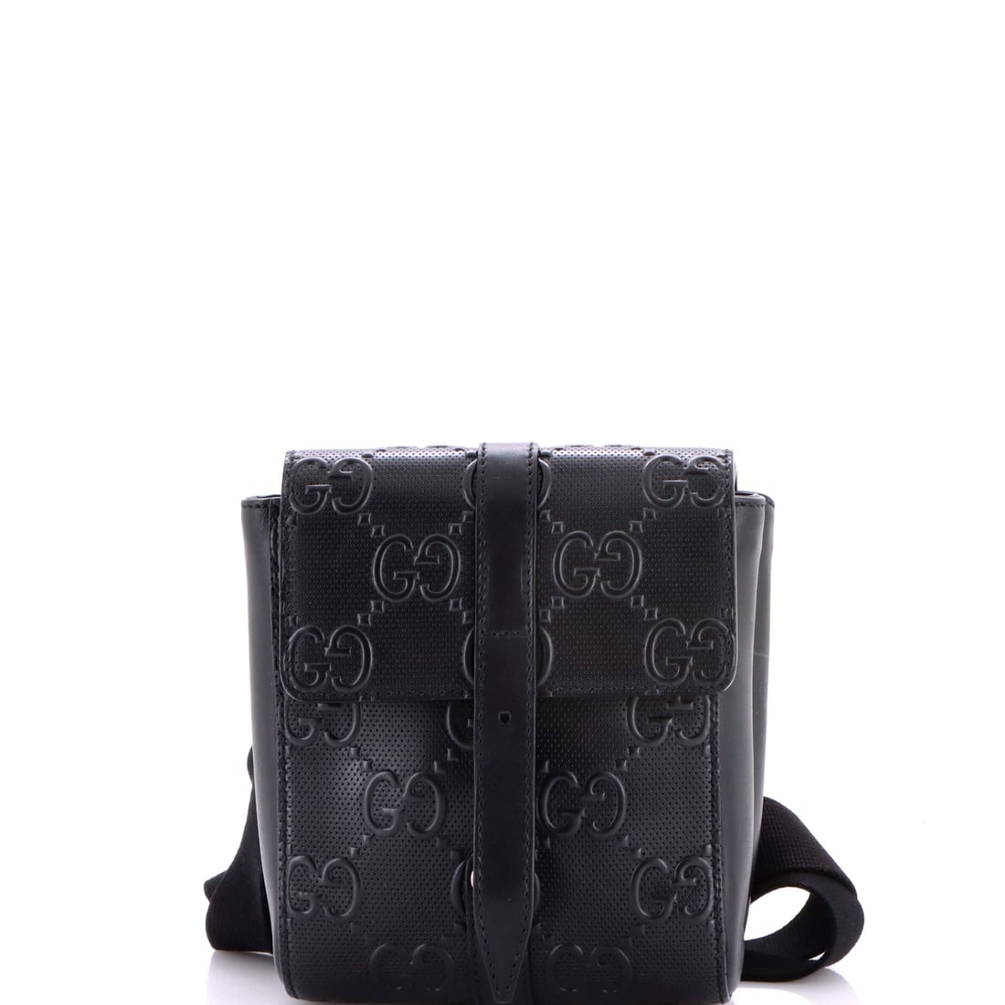 Gucci Double Belt Bag GG Embossed Perforated Leather: Gucci's Double Belt Bag reads first as architecture and only second as accessory, which is the highest compliment for a house bag. Cut in GG Embossed Perforated Leather, it has the considered hand a