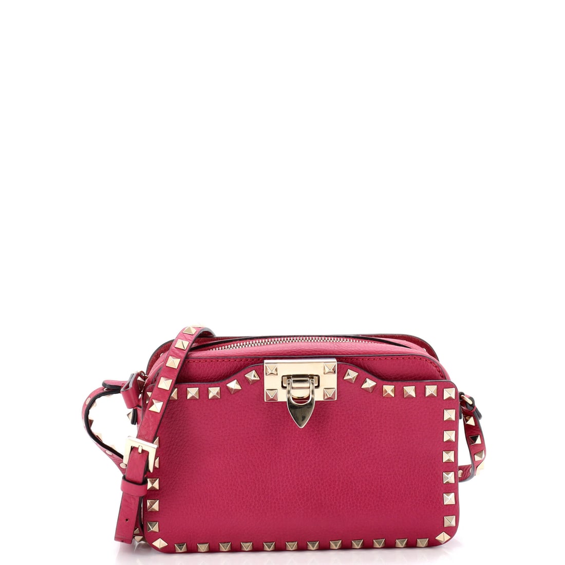 Valentino Garavani Rockstud Flip Lock Camera Crossbody Bag Leather: The Rockstud Flip Lock Camera Crossbody Bag sits in Valentino Garavani's most quietly confident silhouette family, where line and weight do the talking. The make is in Leather, a choice that gives the